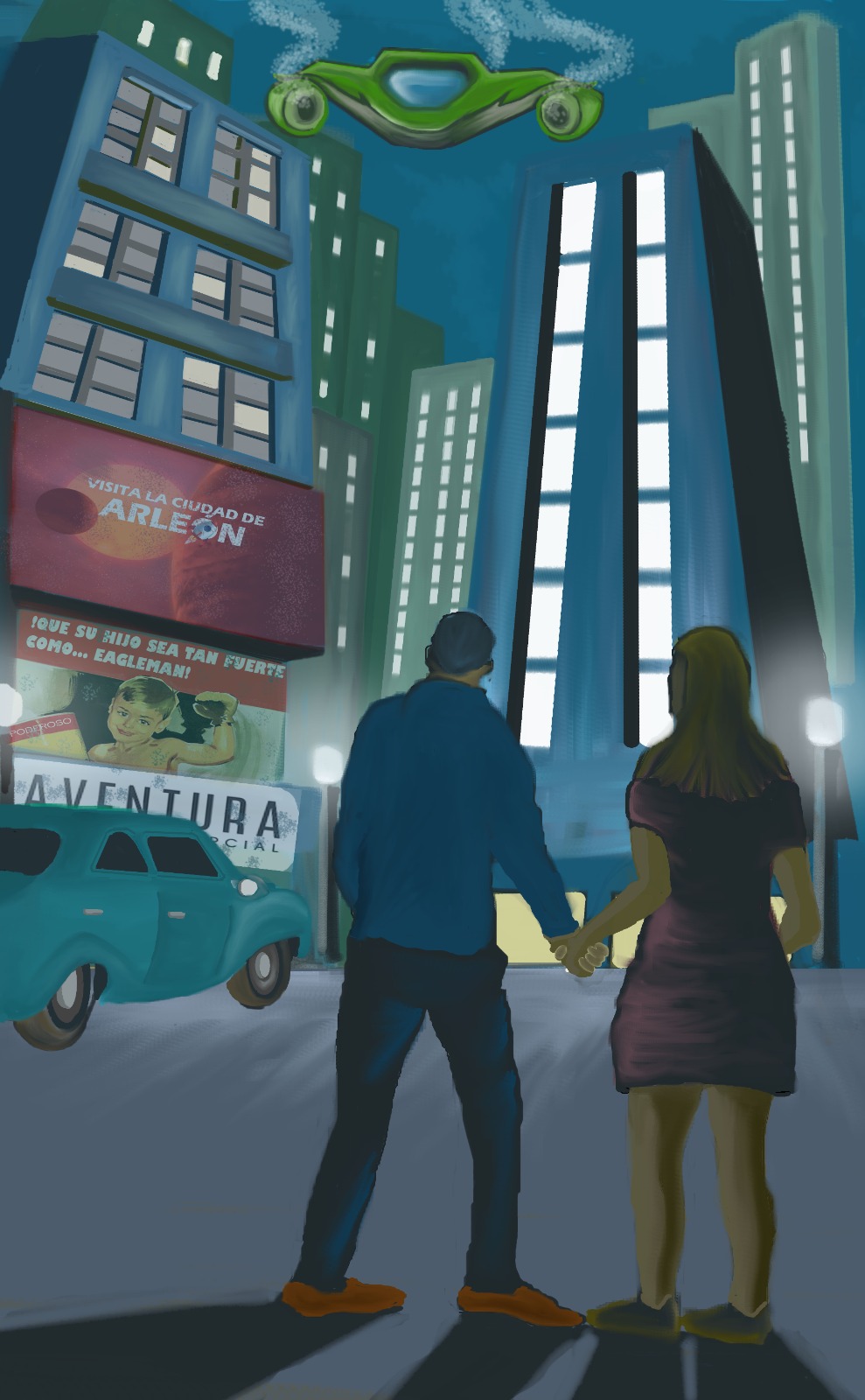 Escena de ciudad ilustrada para producción audiovisual